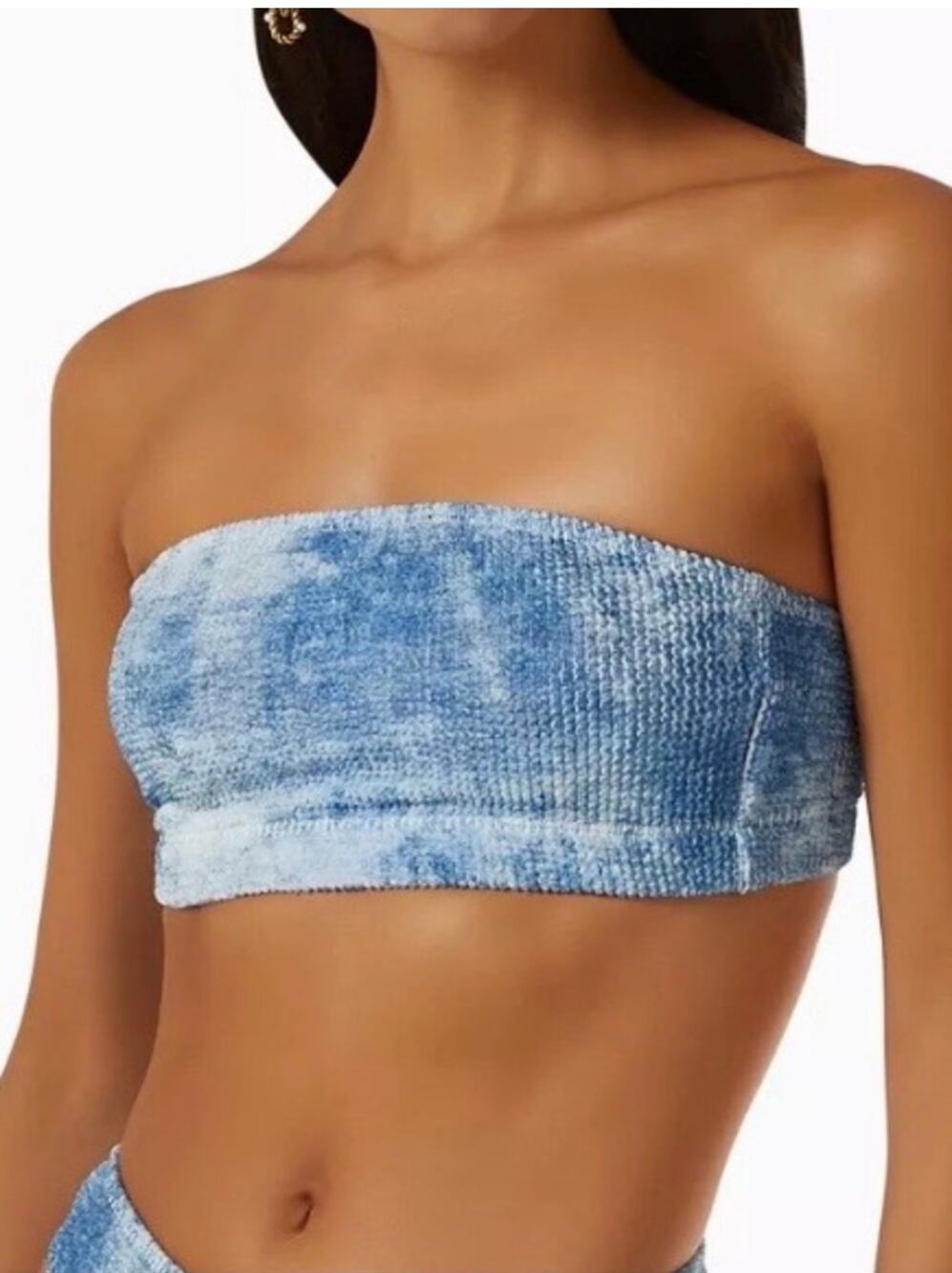 Good American Bikini Top SZ Small/Medium NWT Tie Dye Bandeau Blue Strapless Swim